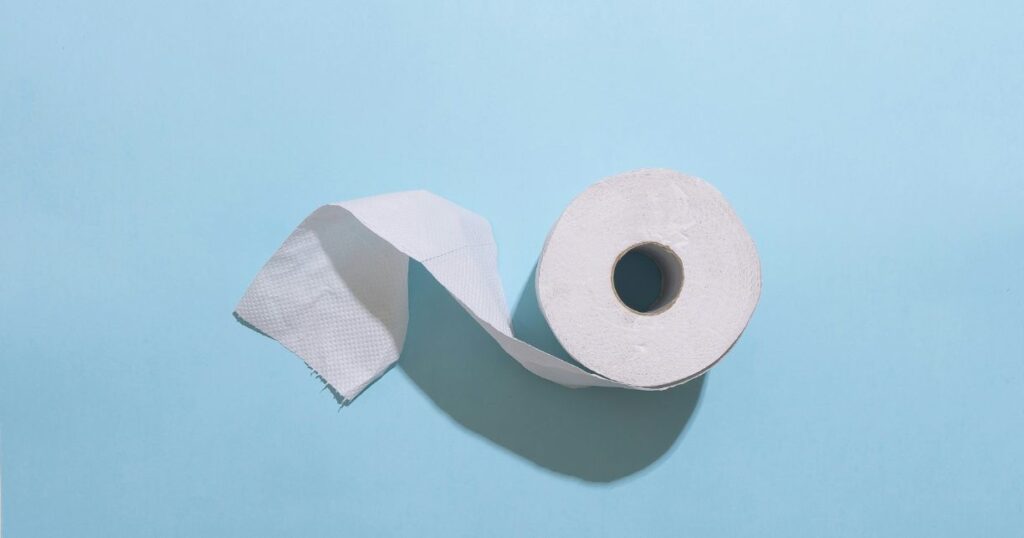 basic toilet paper on sky blue floor