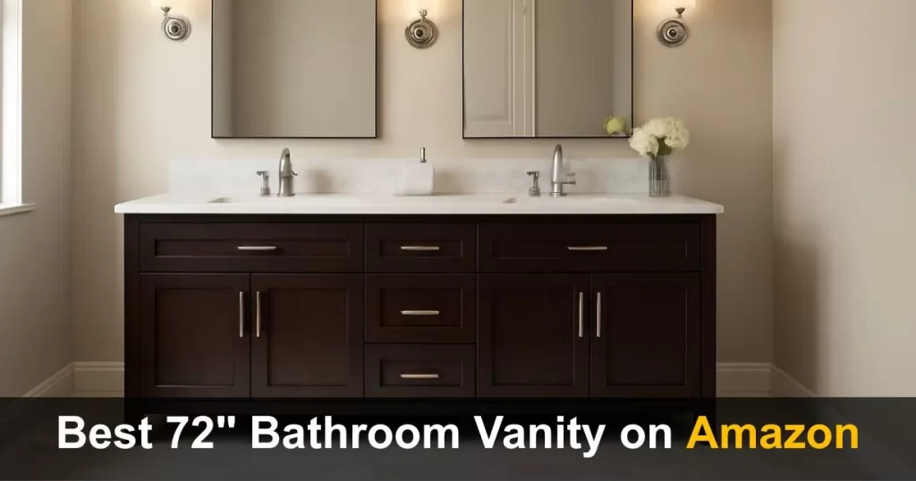 Modern master bathroom featuring a 72-inch double vanity with dual sinks and mirrors